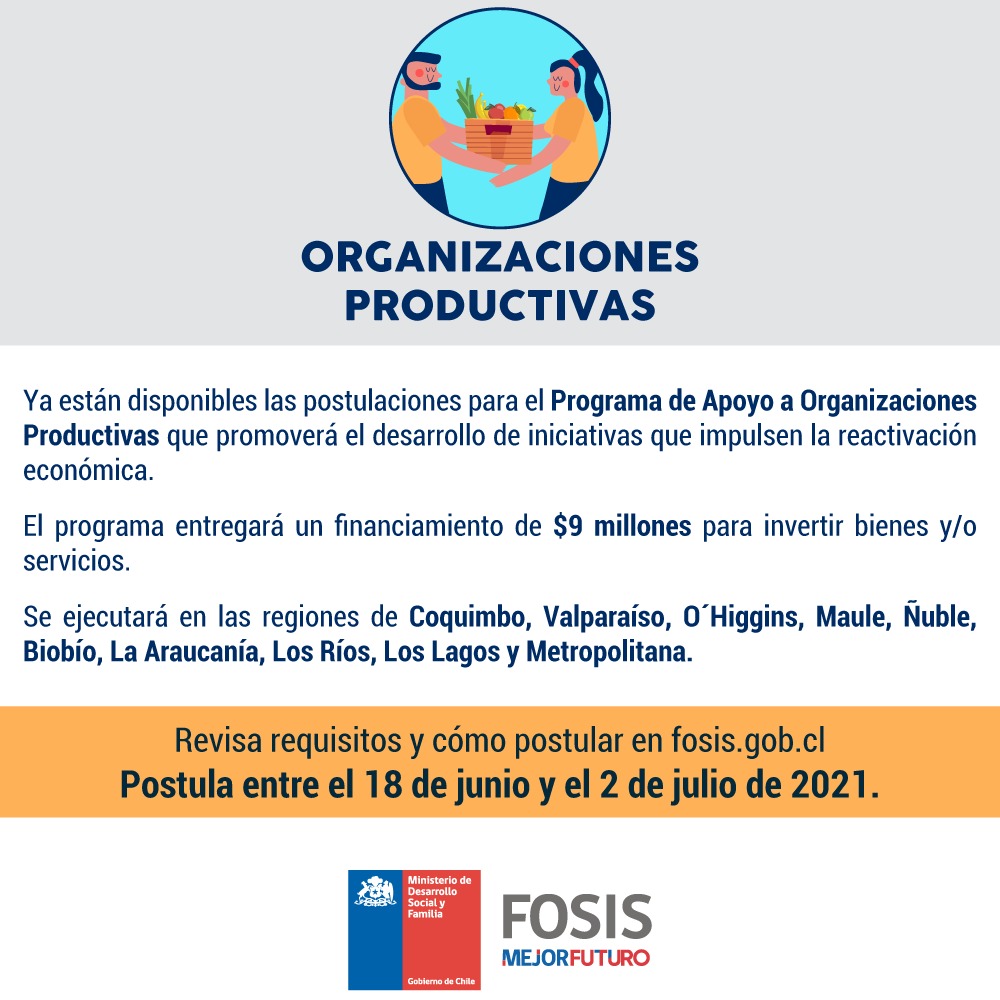 FOSIS Abre Postulaciones Para Organizaciones Productivas